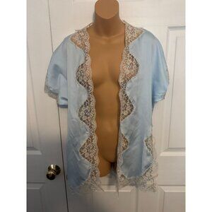 Vintage Gold Label Victoria's Secret Light Blue Bed Jacket Top Lace Detail Petit